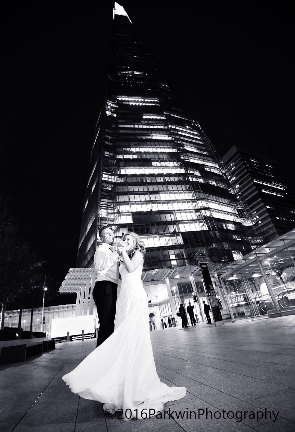 Bride and Groom dancing outside The Shard