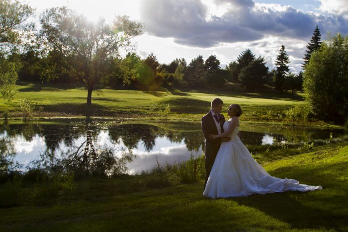 bride and Groom as sun is setting at Essendon Country Club
