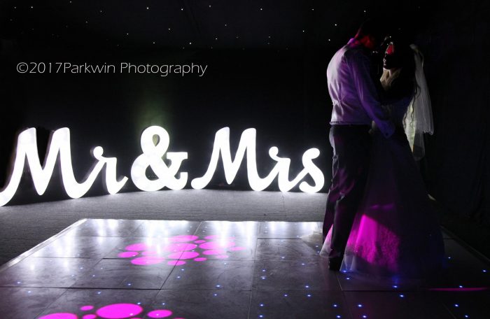 Mr and Mrs light up letters first dance Hunton Park