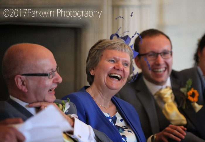 Mum laughing during wedding speeches